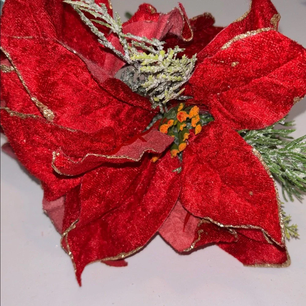 Red Poinsettia Floral Bouquet Set of 7 Red Velvet Gold edge poinsettia bouquets